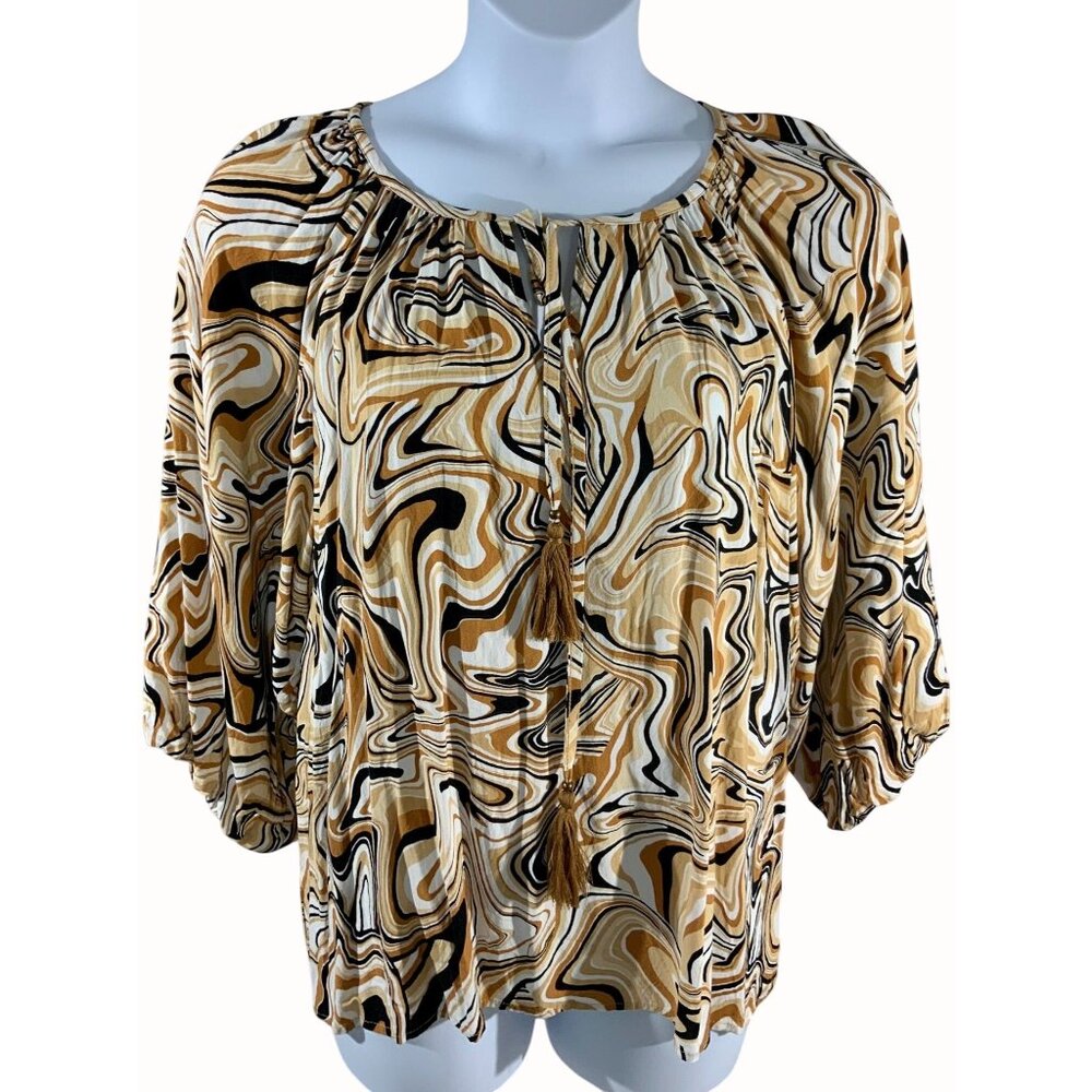 Ruby Rd 1x Abstract Swirl Print Blouse Keyhole Ta… - image 1